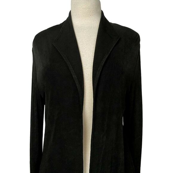 Chico''s Black Slinky Open Front Long Sleeve Cardi Jacket 3/4 Length Sz 1 S/M - Picture 2 of 6